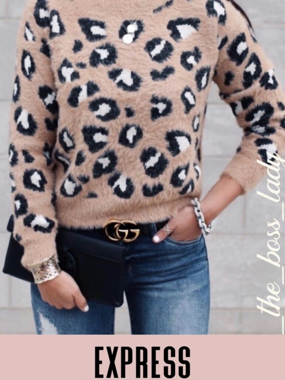 Express sweater animal print leopard fuzzy Large